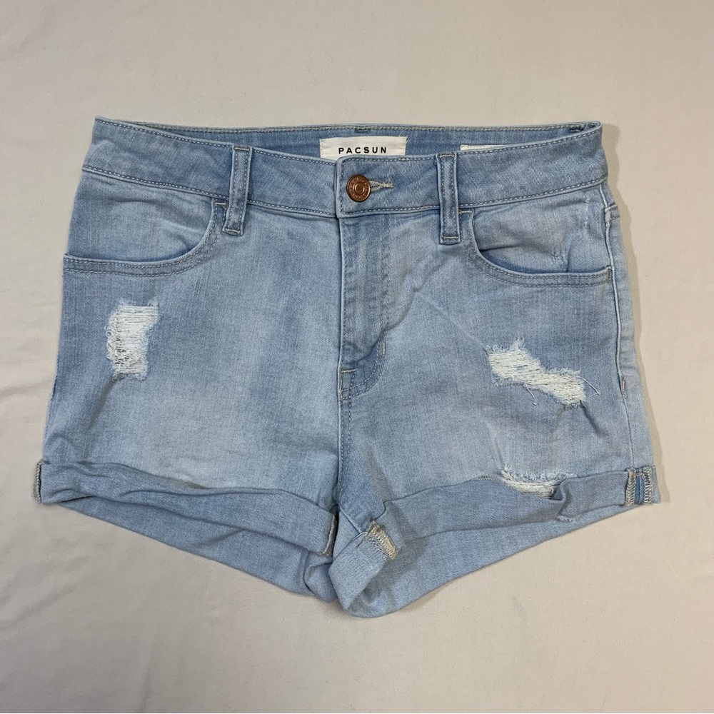 PacSun Shorts Women’s 26 Ripped Super Stretch Shortie Denim Festival Vacation